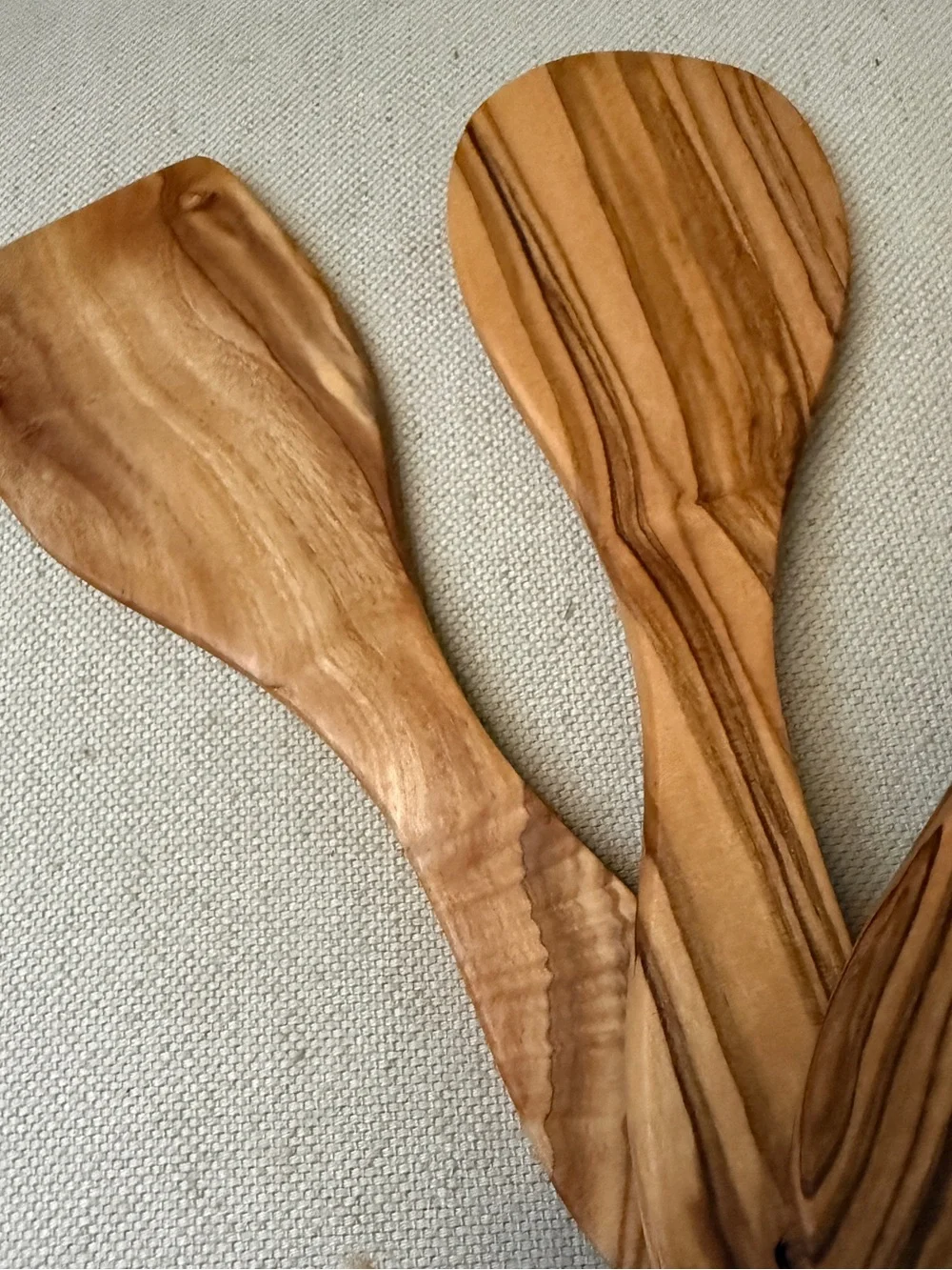 NWT Set-of-3 7” Olive Wood Utensils by Arte Legno, Italy, each piece unique